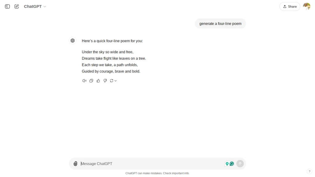 ChatGPT generating a poem